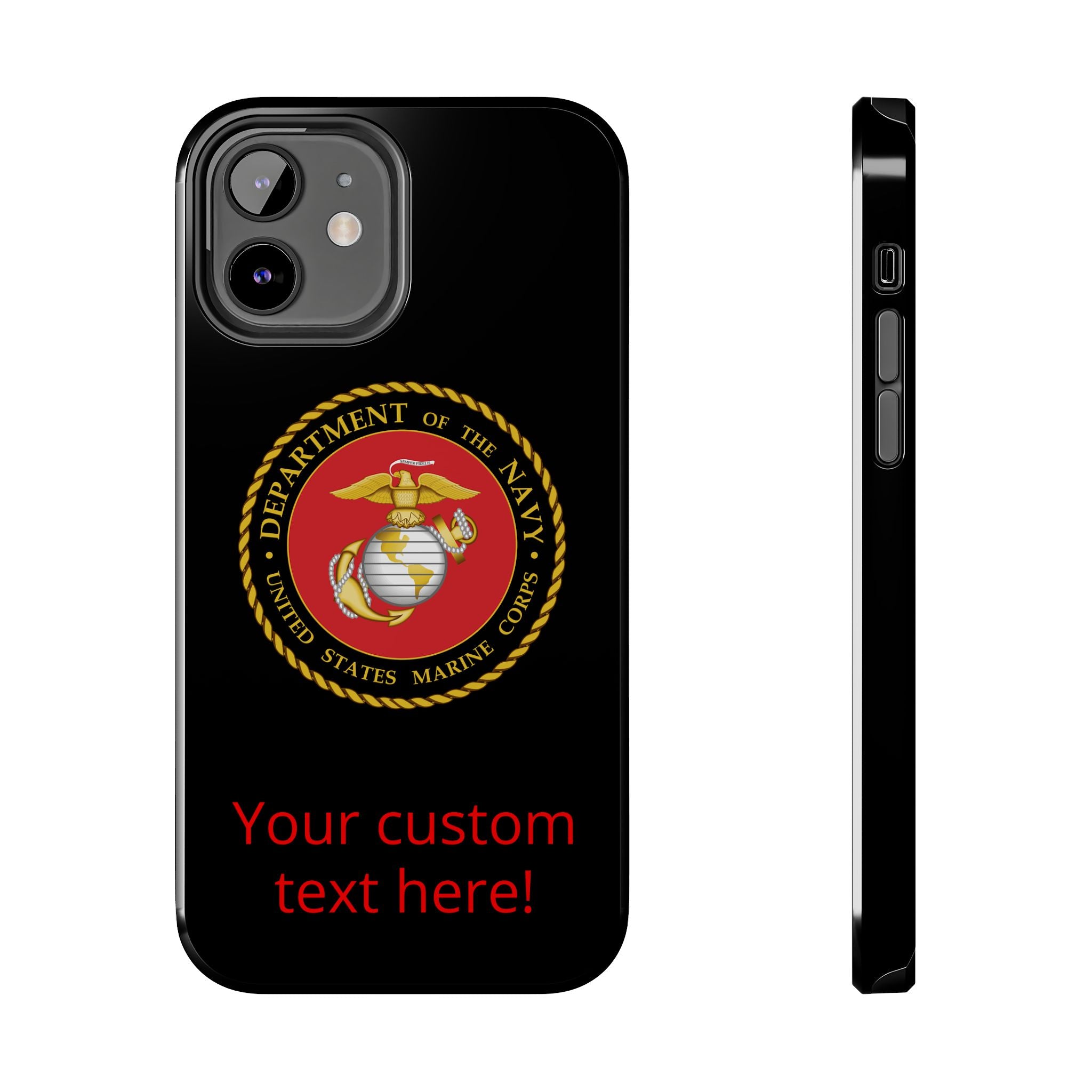 USMC Emblem Tough Phone Case — Custom Text Military iPhone Protector