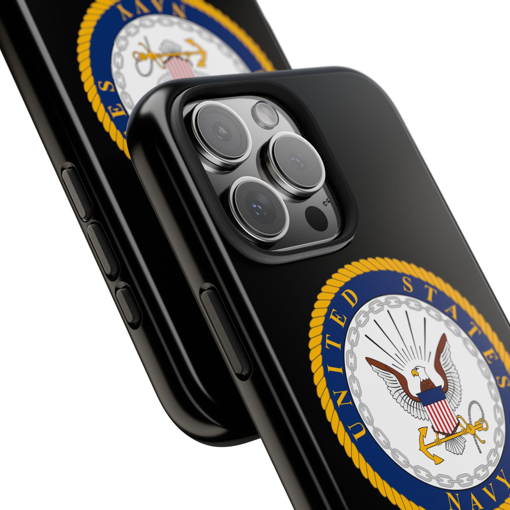 Navy Emblem Tough Phone Case — Custom Text Military iPhone Cover