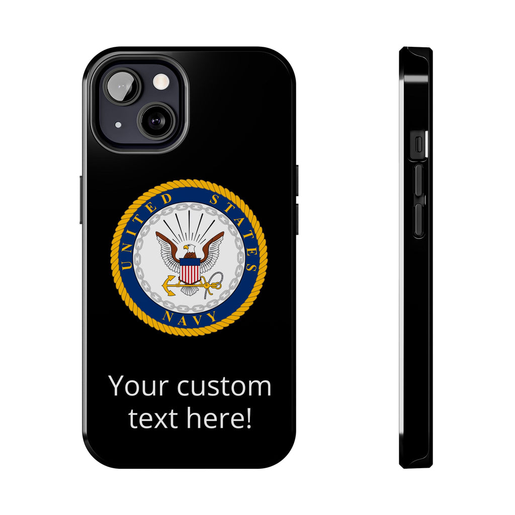 Navy Emblem Tough Phone Case — Custom Text Military iPhone Cover