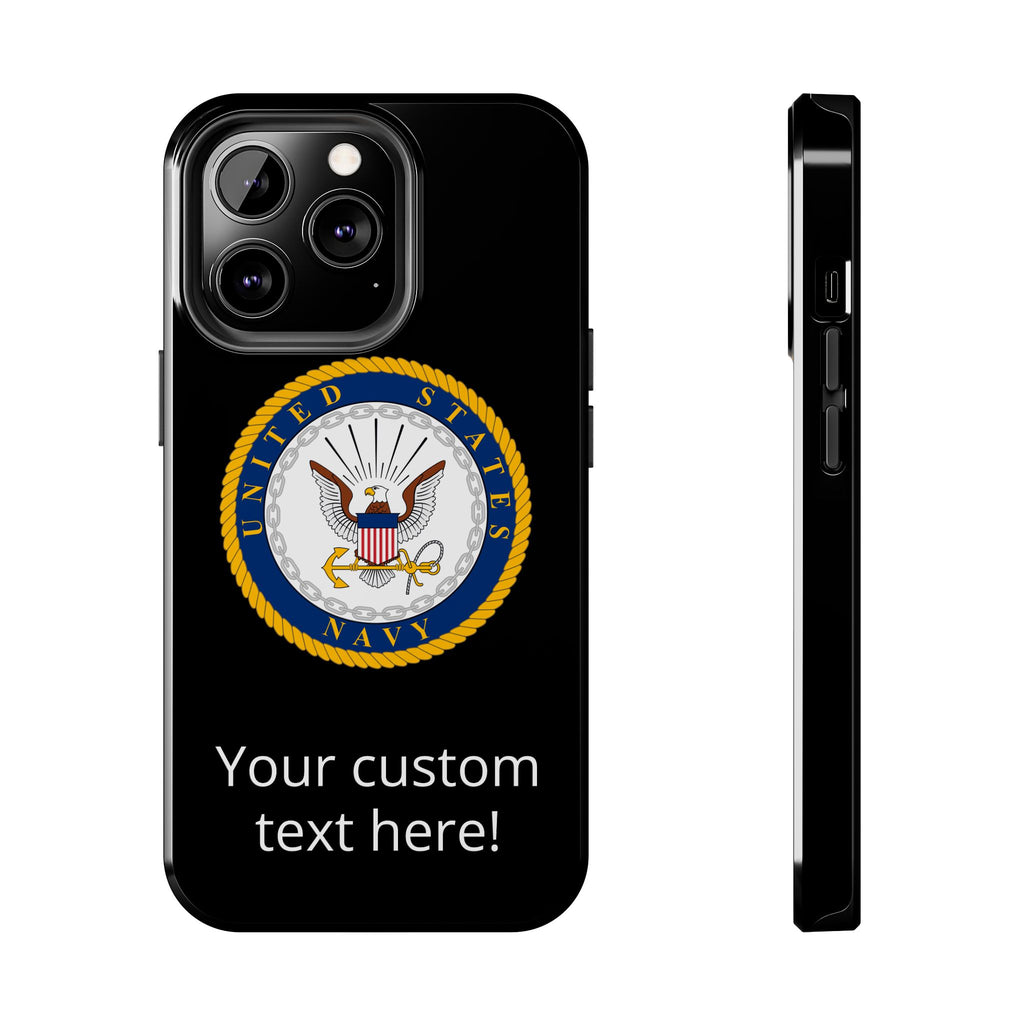 Navy Emblem Tough Phone Case — Custom Text Military iPhone Cover